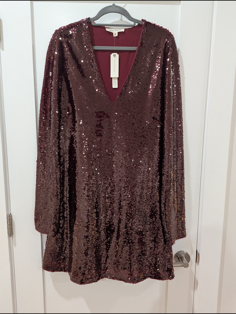 Anthropologie Sequin V-Neck Mini Dress In Wine